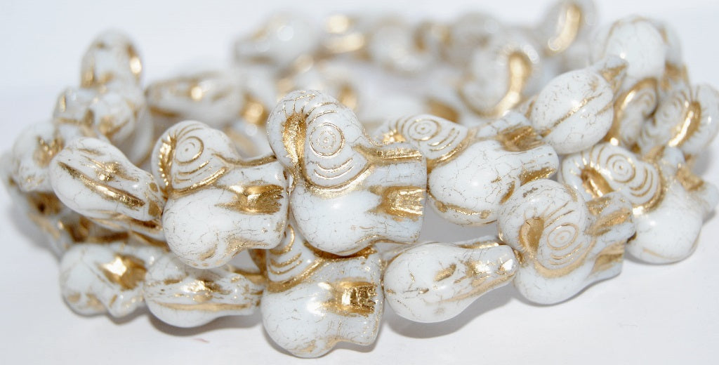 Elephant Animal Pressed Glass Beads, White 54202 (2010 54202), Glass, Czech Republic