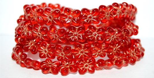 Flower Pressed Glass Beads, Transparent Red 54200 (90060 54200), Glass, Czech Republic