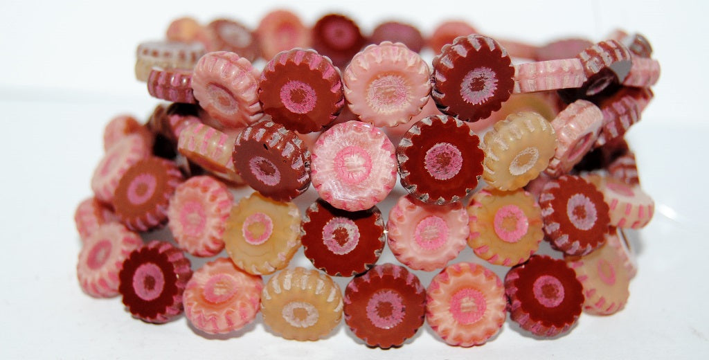 Table Cut Round Flower Beads Daisy, Mixed Colors 47570 (Mix 47570), Glass, Czech Republic