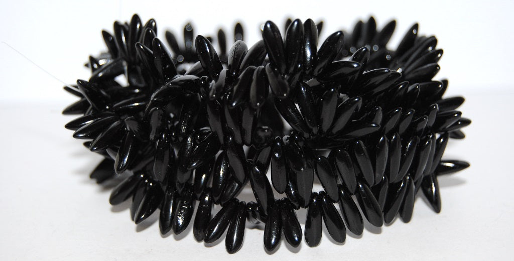 Dagger Pressed Glass Beads, Black (23980), Glass, Czech Republic