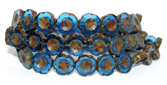 Table Cut Round Beads Hawaii Flowers, 60060 Travertin (60060 86800), Glass, Czech Republic