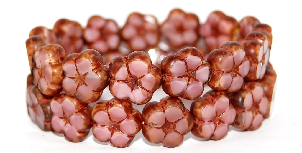 Table Cut Flower Beads, Opaque Pink Travertin (74020 86800), Glass, Czech Republic