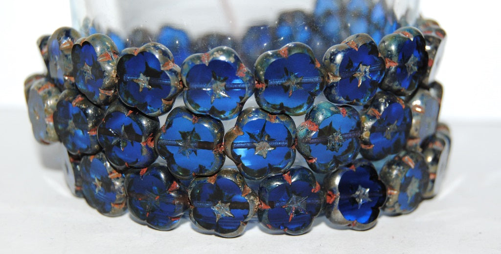 Table Cut Flower Beads, Transparent Blue 43400 (30060 43400), Glass, Czech Republic
