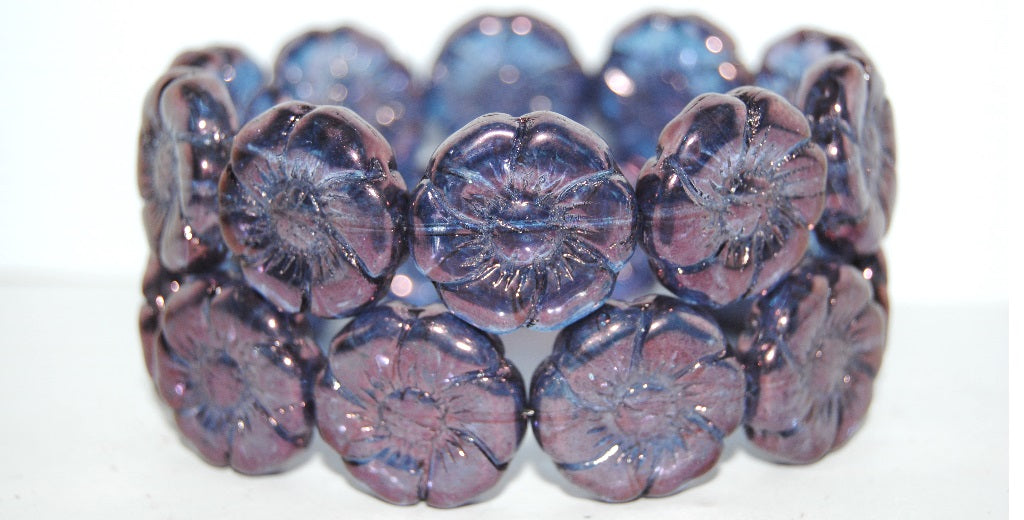 6-Petal Flower Pressed Glass Beads, Crystal Purple (30 15726), Glass, Czech Republic