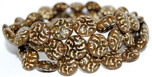 Lentil Round With Ornament Brain Pressed Glass Beads, (16617 54202), Glass, Czech Republic