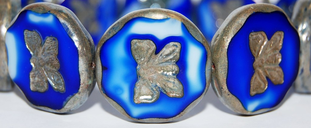 Table Cut Round Beads With Butterfly, (37005 43400), Glass, Czech Republic