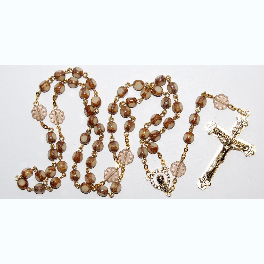 Rosaries With Czech Glass Beads And Methal Cross, 6 mm + 9 mm (R371210-A)