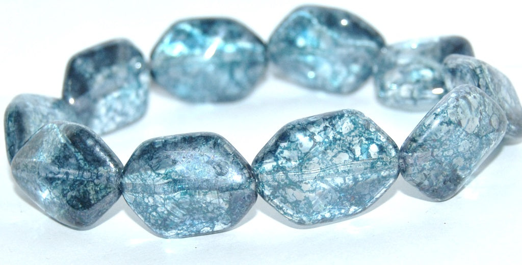 Rectangle Meteorite Pressed Glass Beads, Crystal Terracotta Blue (30 15464), Glass, Czech Republic