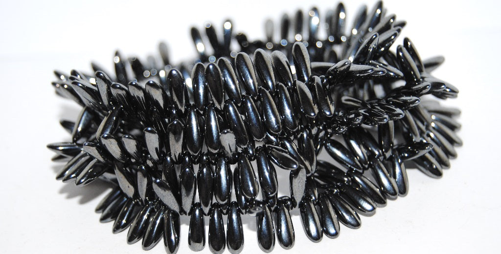 Dagger Pressed Glass Beads, Black Hematite (23980 14400), Glass, Czech Republic