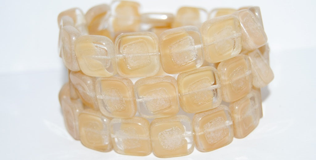 Table Cut Square Beads With Turned Square, 16018 Luster Cream (16018 14401), Glass, Czech Republic