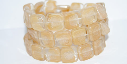Table Cut Square Beads With Turned Square, 16018 Luster Cream (16018 14401), Glass, Czech Republic