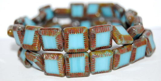 Table Cut Square Beads With Sqaure, Turquoise Blue Travertin (63030 86800), Glass, Czech Republic