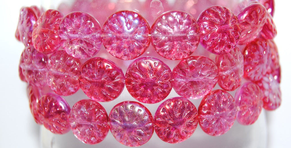 Round Flower Edelweiss Pressed Glass Beads, Crystal 48120 (30 48120), Glass, Czech Republic
