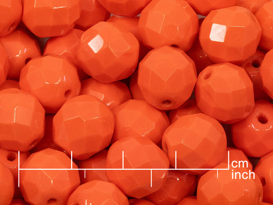 OUTLET 250g Fire Polished Round Faceted Beads, 12 mm, Opaque Orange (151-19001-12x12-93130)