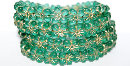 Flower Pressed Glass Beads, Transparent Aqua 54202M (60210 54202M), Glass, Czech Republic