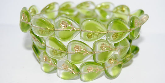 Heart Pressed Glass Beads With Flower, (57008 54202), Glass, Czech Republic