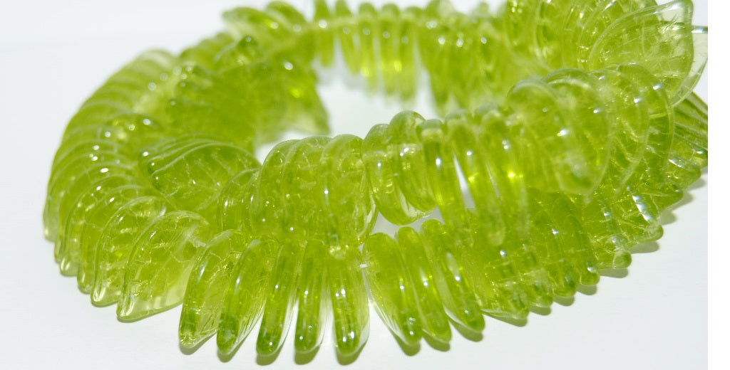 Leaf Pressed Glass Beads, Transparent Green (50210), Glass, Czech Republic