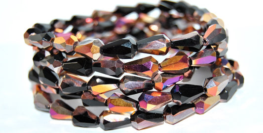 Czech Glass Faceted Fire Polished Beads Pear, Black 29500 (23980 29500), Glass, Czech Republic