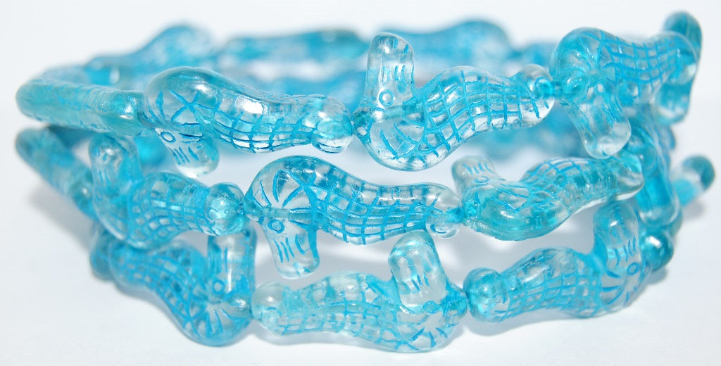 Seahorse Pressed Glass Beads, Crystal 46460 (30 46460), Glass, Czech Republic