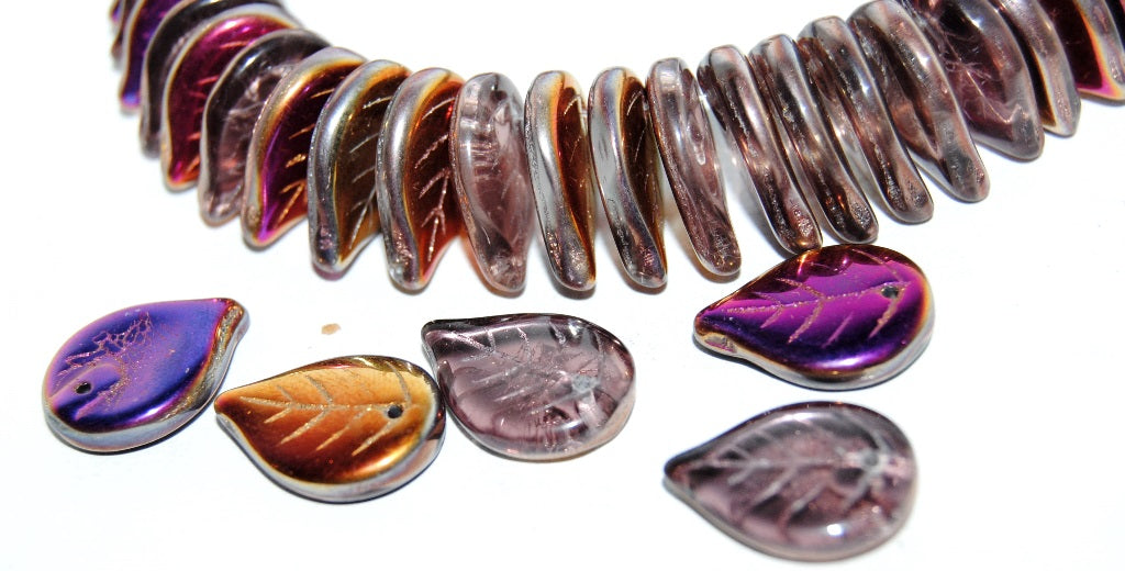 Leaf Pressed Glass Beads, Transparent Light Amethyst 29500 (20020 29500), Glass, Czech Republic