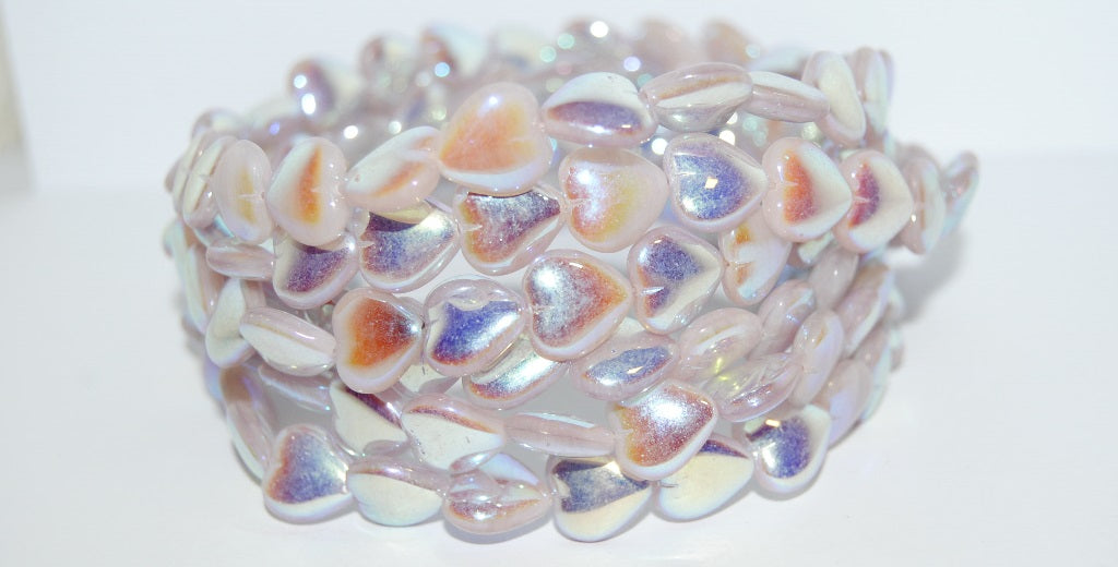 Heart Pressed Glass Beads, Transparent Light Amethyst Ab (21000 Ab), Glass, Czech Republic