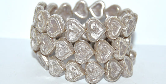Heart With Heart Pressed Glass Beads, Opaque Amethyst Terracotta Silver Antiq Silver (23030 15481 Antiq Silver), Glass, Czech Republic