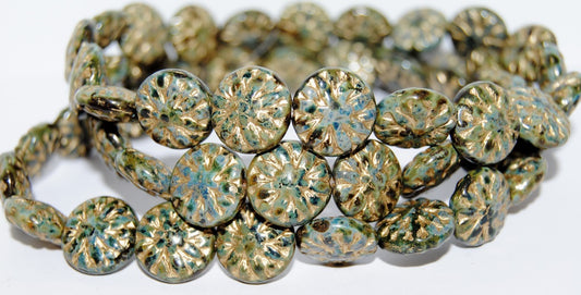 Round Flower Edelweiss Pressed Glass Beads, Black 86 54202 (23980 86 54202), Glass, Czech Republic