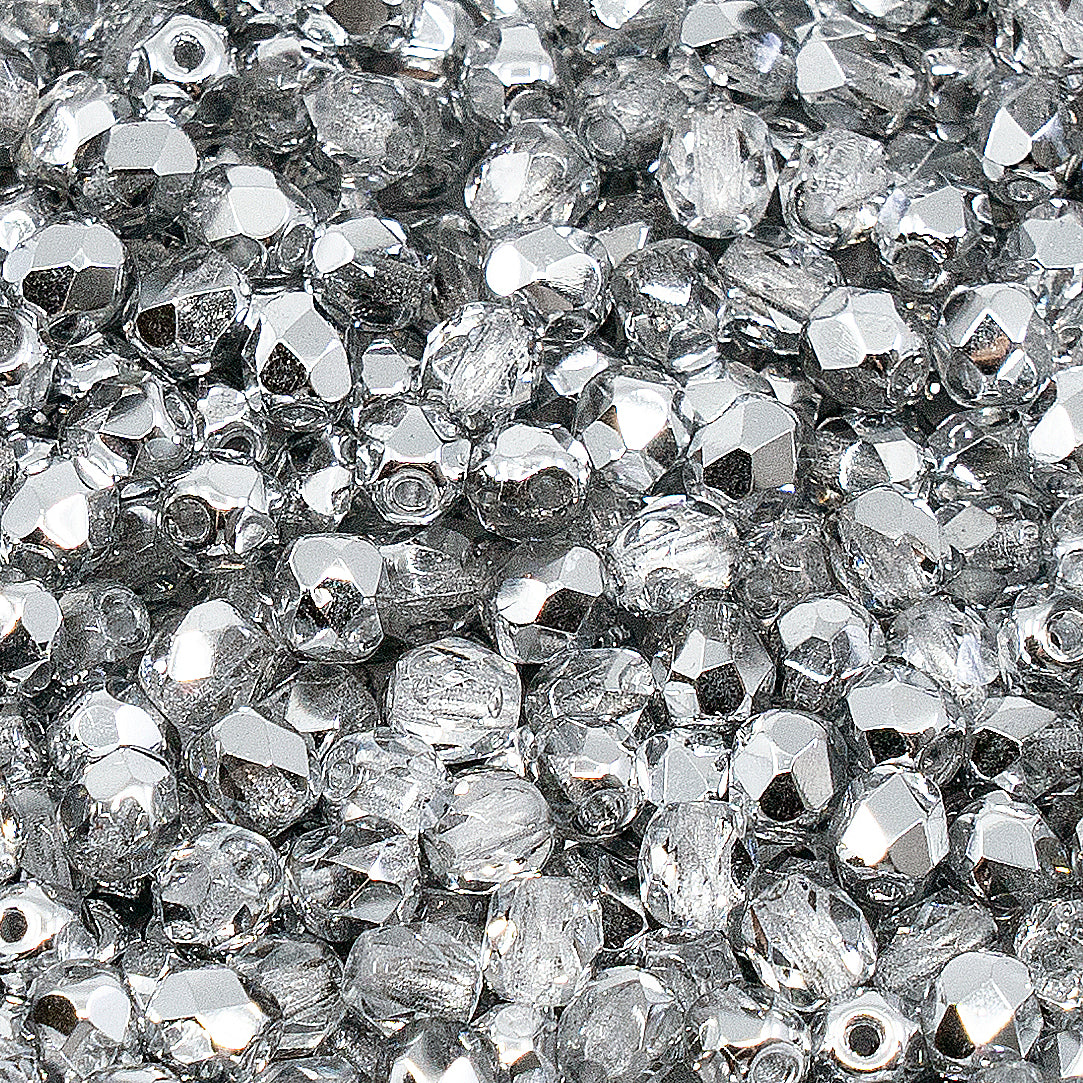 多面火抛光压制捷克玻璃珠，水晶银铝拉布拉多 00030-27001