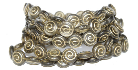 Round Flat Snail Pressed Glass Beads, (40020 54202Mat), Glass, Czech Republic