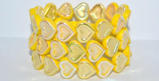 Heart With Heart Pressed Glass Beads, Yellow Ab 2Xside (83120 Ab 2Xside), Glass, Czech Republic