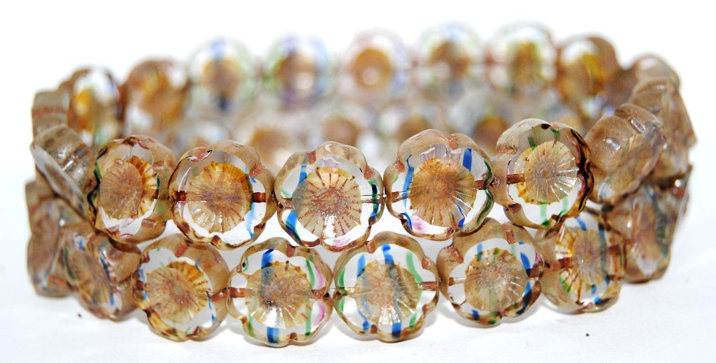 Table Cut Round Beads Hawaii Flowers, (8006 43400), Glass, Czech Republic