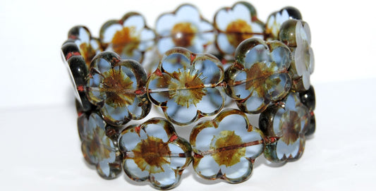 Table Cut Flower Beads Hibiscus, 21 Transparent Blue Travertin (21 30020 86800), Glass, Czech Republic