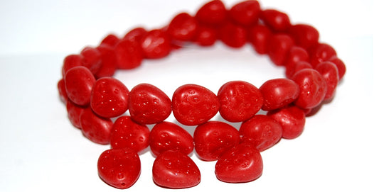 Strawberry Pressed Glass Beads, Red Matte (93190 M), Glass, Czech Republic