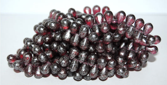 Pear Drop Pressed Glass Beads, Transparent Red 54201 (70350 54201), Glass, Czech Republic