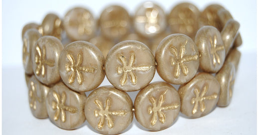 Round Flat Wit Dragonfly Pressed Glass Beads, (16017 54202), Glass, Czech Republic
