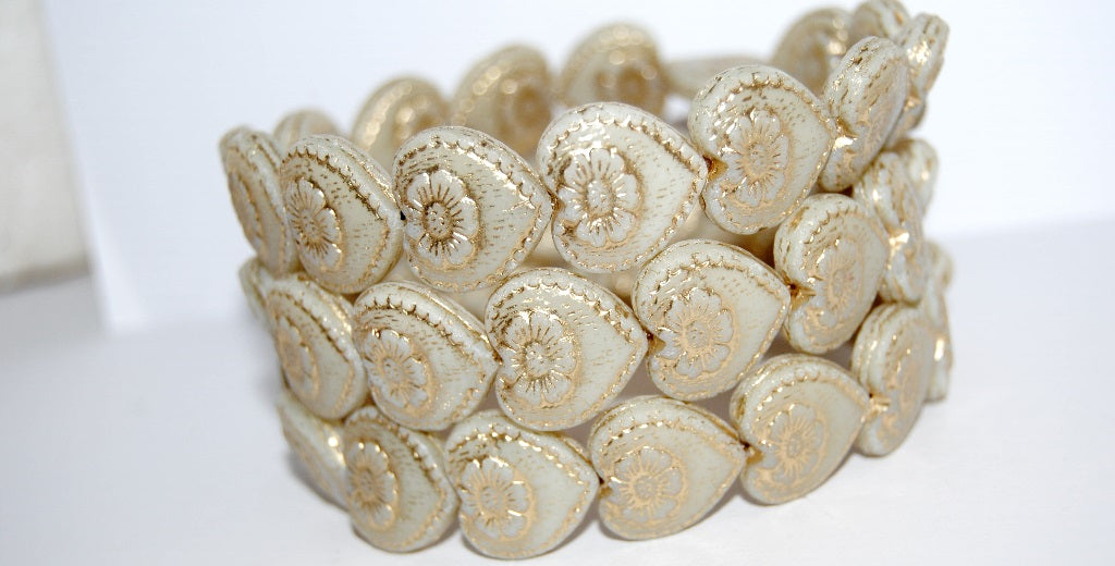 Heart With Flower Pressed Glass Beads, (13000 54202), Glass, Czech Republic