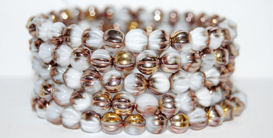 Melon Round Pressed Glass Beads With Stripes, (4000 27101), Glass, Czech Republic