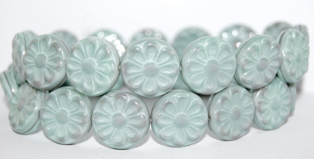 Flat Round With Flower Pressed Glass Beads, 47514 (47514), Glass, Czech Republic
