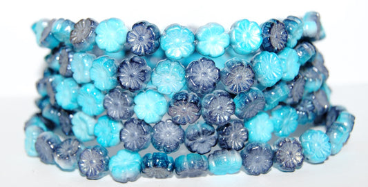 Hawaii Flower Pressed Glass Beads, Chalk White 48103 (3000 48103), Glass, Czech Republic