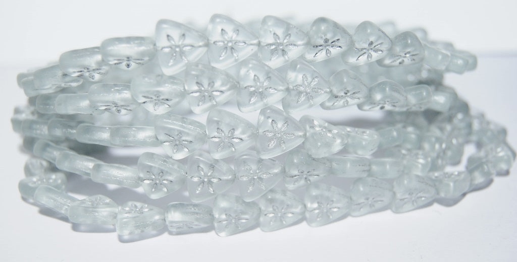 Triangle Flat Wit Flower Pressed Glass Beads, Transparent Blue 54201M (30010 54201M), Glass, Czech Republic