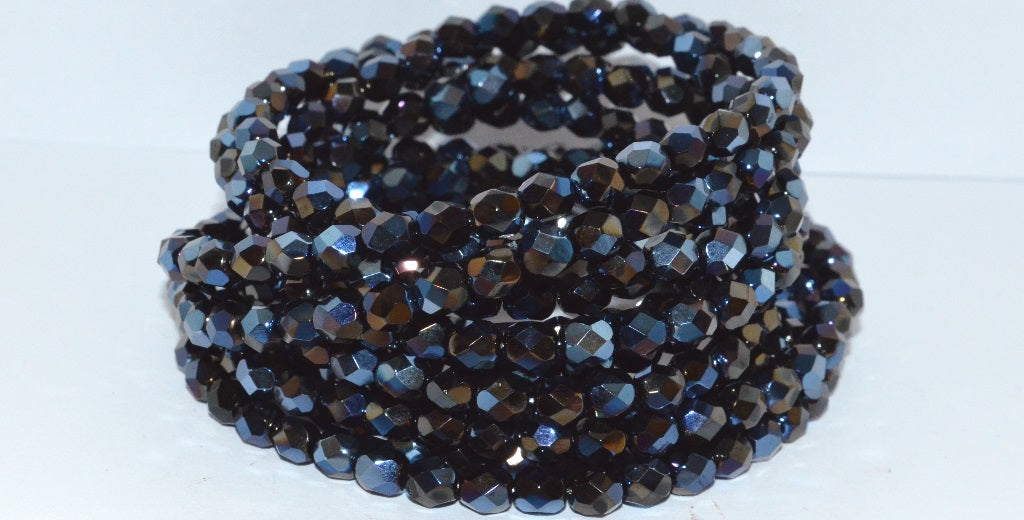 Fire Polished Round Faceted Beads, Black 27203 (23980 27203), Glass, Czech Republic