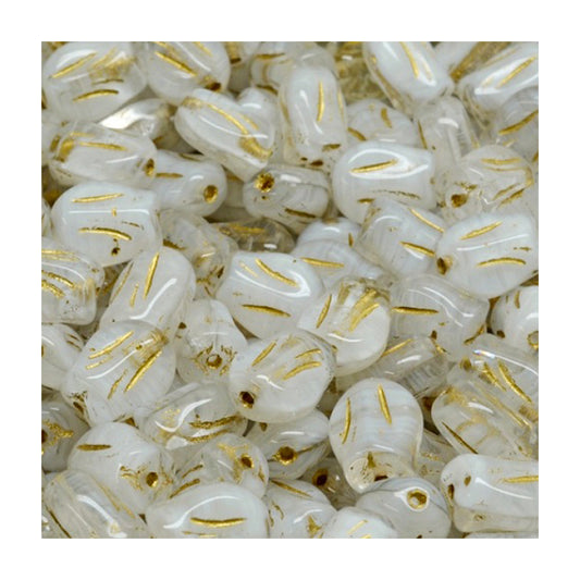 Pressed Czech glass beads flower little tulip White Gold Glass Czech Republic