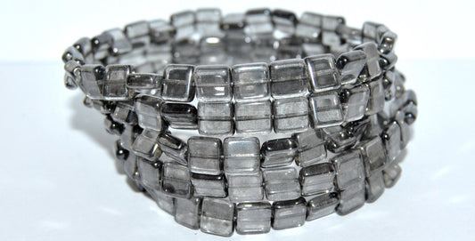 Flat Square Pressed Glass Beads, Crystal Luster Black (30 14449), Glass, Czech Republic