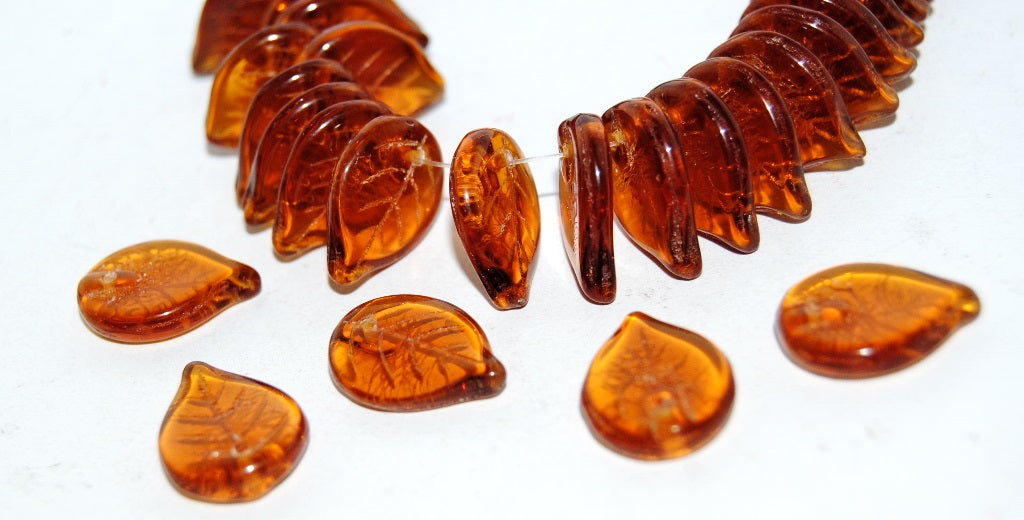 Leaf Pressed Glass Beads, Transparent Orange (10040), Glass, Czech Republic