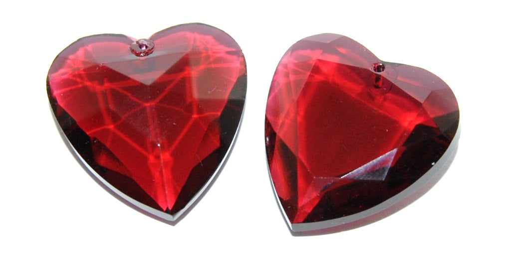 Cabochons Heart Faceted Flat Back Pendant With Hole, (Rubinate), Glass, Czech Republic