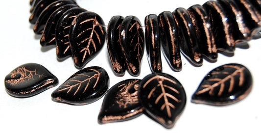 Leaf Pressed Glass Beads, Black 54200 (23980 54200), Glass, Czech Republic