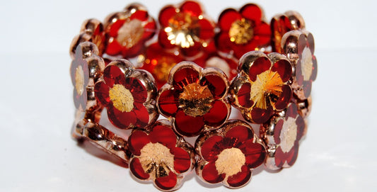 Table Cut Flower Beads Hibiscus, 21 Ruby Red 27101 2Xside (21 90080 27101 2Xside), Glass, Czech Republic