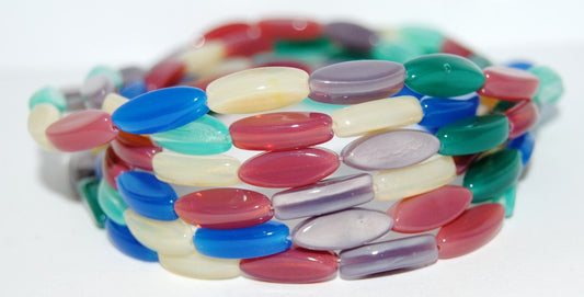 Boat Oval Pressed Glass Beads, Mixed Colors Opal (Mix Opal), Glass, Czech Republic