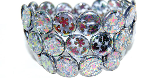 Flat Round Coin Pressed Glass Beads, Transparent Light Amethyst Flowers (20210 Flowers), Glass, Czech Republic