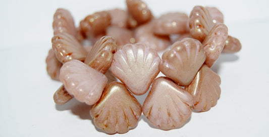 Scallop Seashell Pressed Glass Beads, Luster Red Full Coated (14495), Glass, Czech Republic